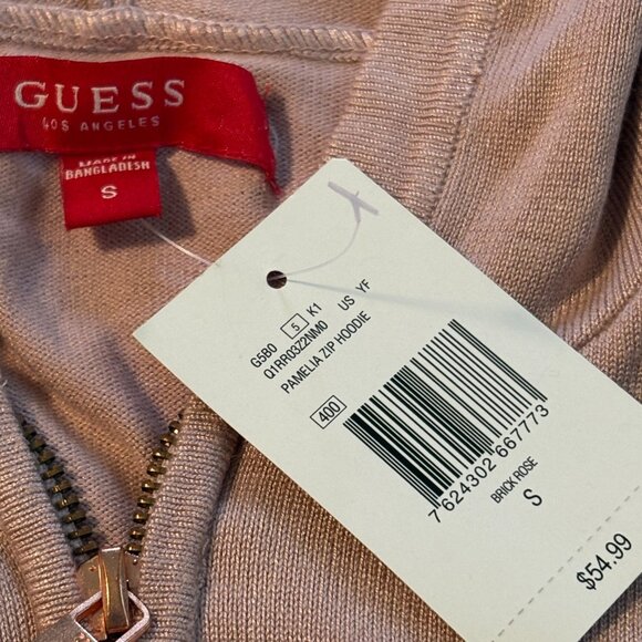 Guess Pink with White Stripes Full Zip Up Sweater Women's Size S. NWT - Picture 2 of 7